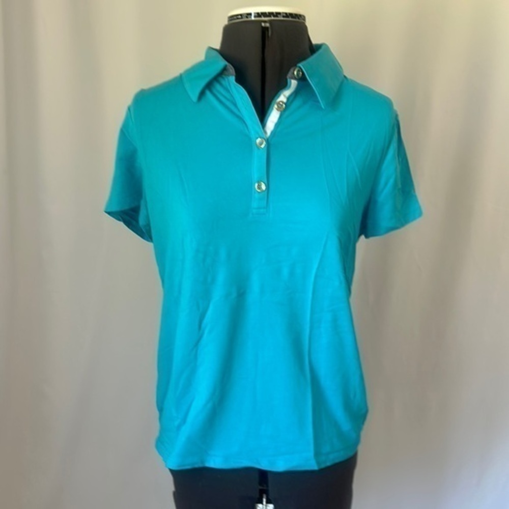 Jones New York top Teal Short Sleeve Polo Shirt size Large